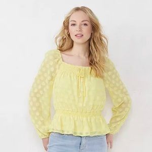 Women's LC Lauren Conrad Smocked Squareneck Peplum Top size Large